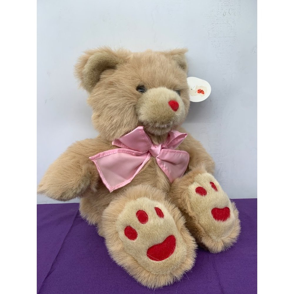 Jimmy 17 Inch Tan Bear Pink Bow Red Nose Feet Details Brown Plastic Eyes Plush S